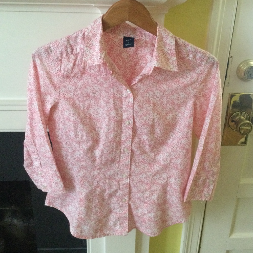 Vintage GAP Floral Button Down Shirt Pink White Y2K - Sz Small